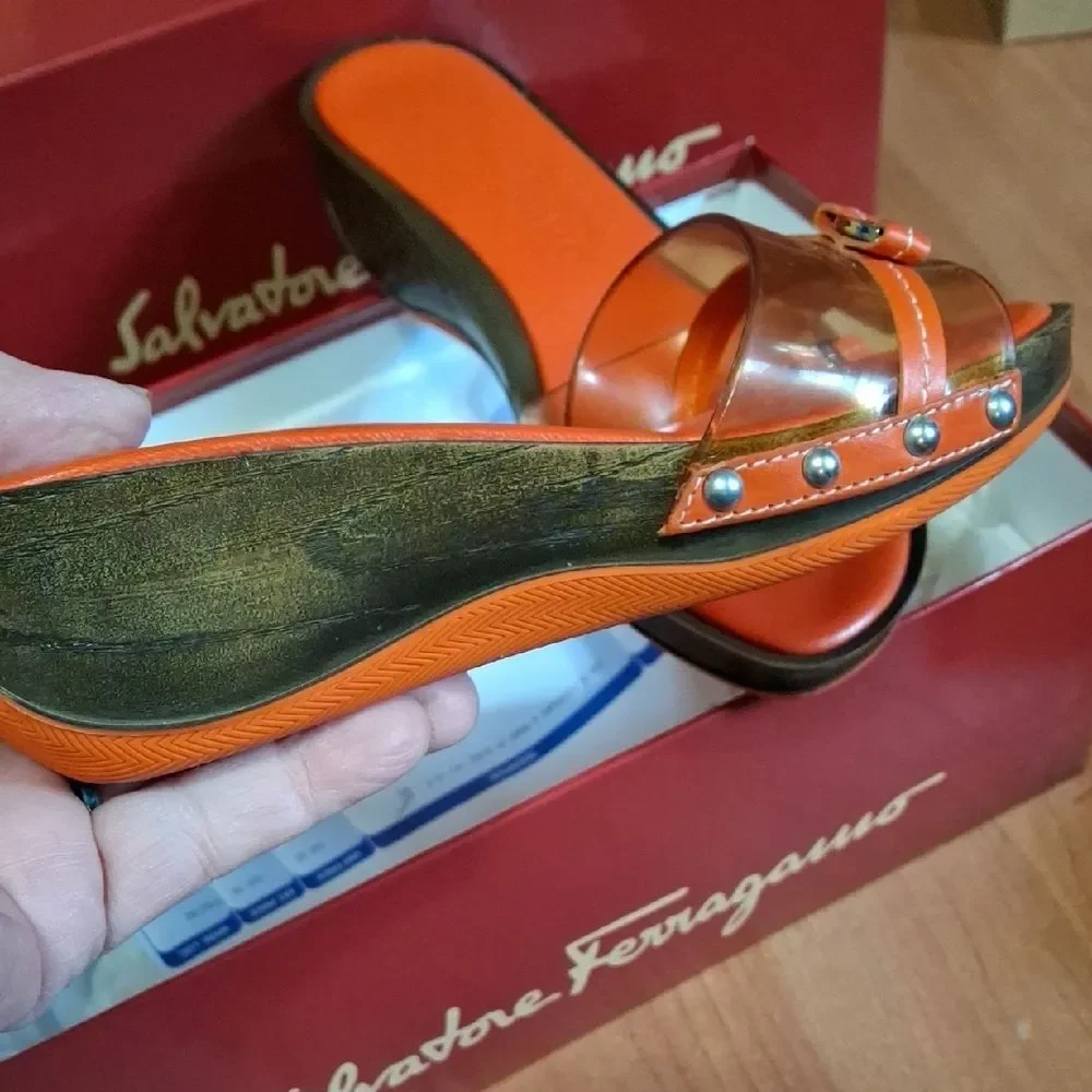 Salvatore Ferragamo Orange Slide Sandals